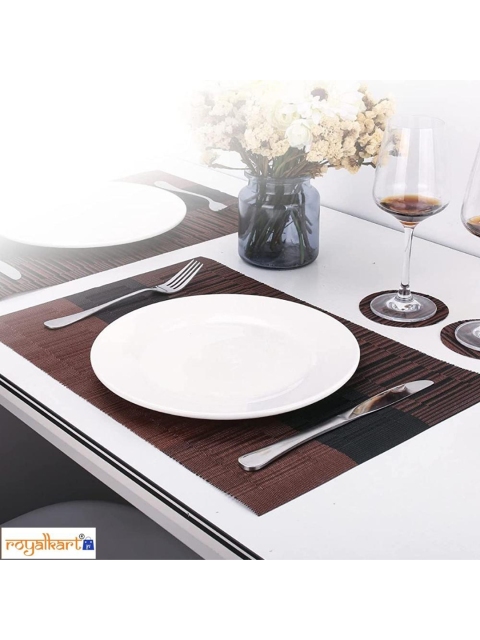 

royalkart Set Of 6 Brown & Black Table Placemats