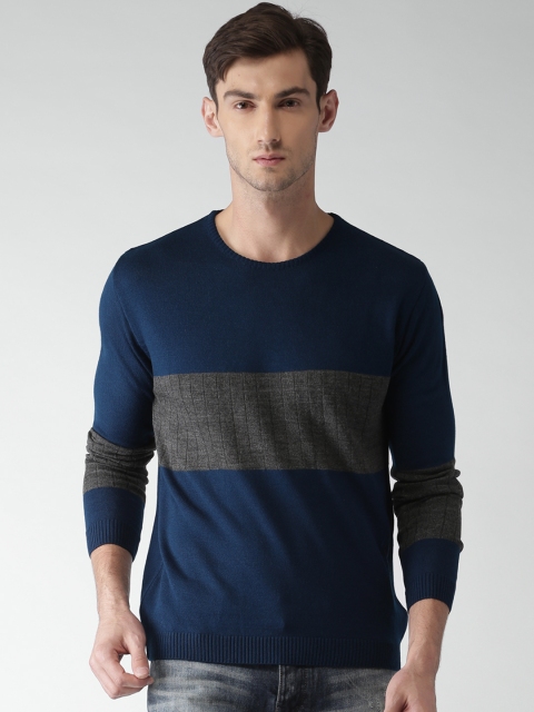 

Mast & Harbour Men Navy Blue & Charcoal Grey Colourblocked Pullover