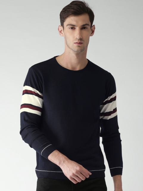 

Mast & Harbour Men Navy Blue Solid Pullover