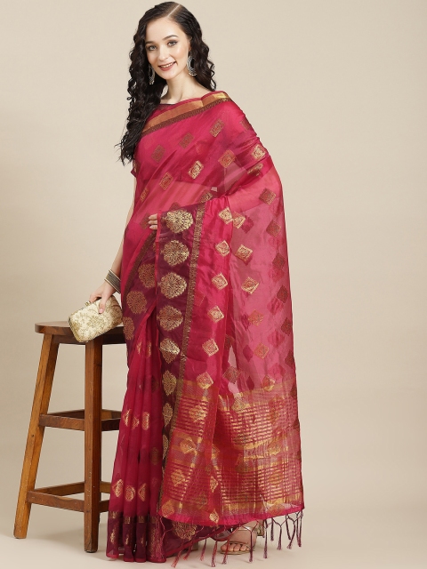 

Tikhi Imli Magenta & Golden Woven Design Organza Chanderi Saree