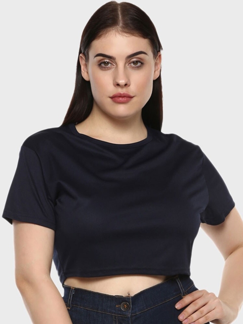 

LastInch Navy Blue Crop Plus Size Top, Na