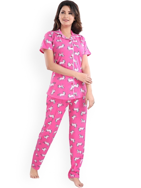 

9shines Label Women Pink & White Printed Night suit