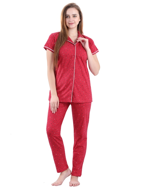

9shines Label Women Pink & Black Printed Night suit