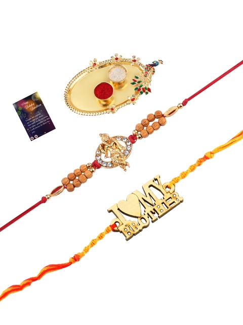 

Silver Shine Set of 2 Red & Gold-Toned Rakhi with Greeting Card & Roli Chawal