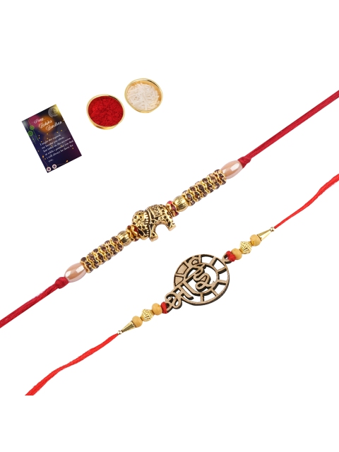 

Silver Shine Multicoloured 2 Rakhis with Roli Chawal & Greetings Card, Multi
