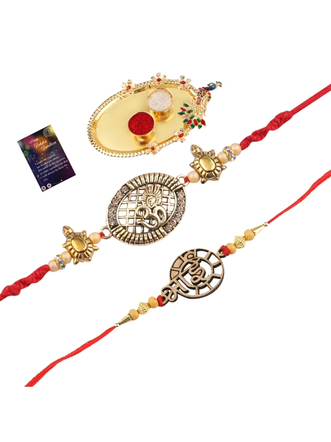 

Silver Shine Multicoloured 2 Rakhis with Roli Chawal & Greetings Card, Multi