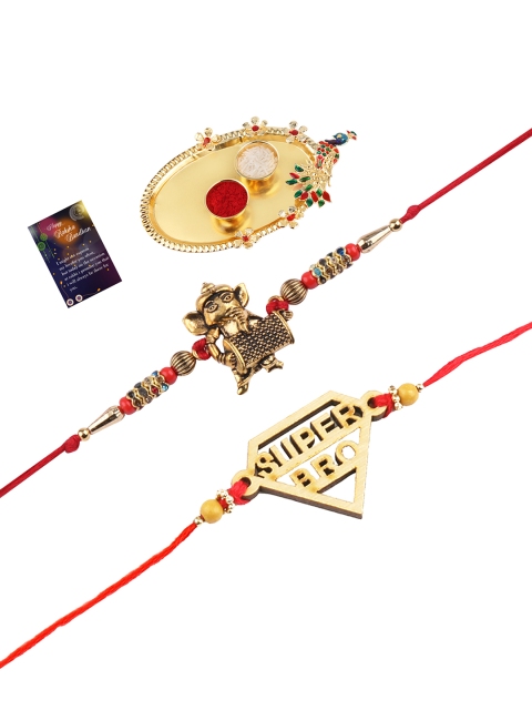 

Silver Shine Gold-Toned Pack of 2 Rakhi Set