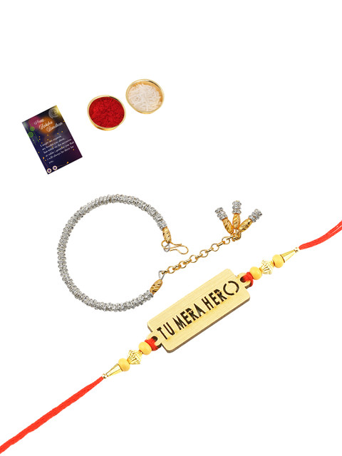 

Silver Shine Rakhi Combo With Roli Chawal Greeting Card, Multi