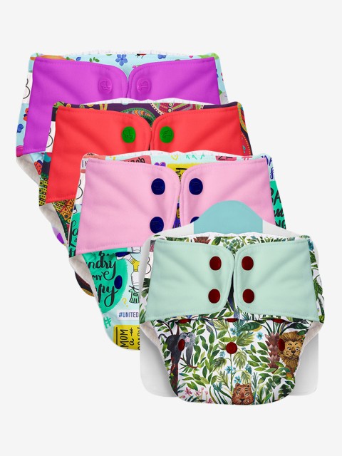 

SuperBottoms Infant Kids Set Of 4 Reusable cloth diaper, Multi
