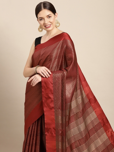 

PERFECTBLUE Maroon & Gold Chevron Woven Design Art Silk Saree