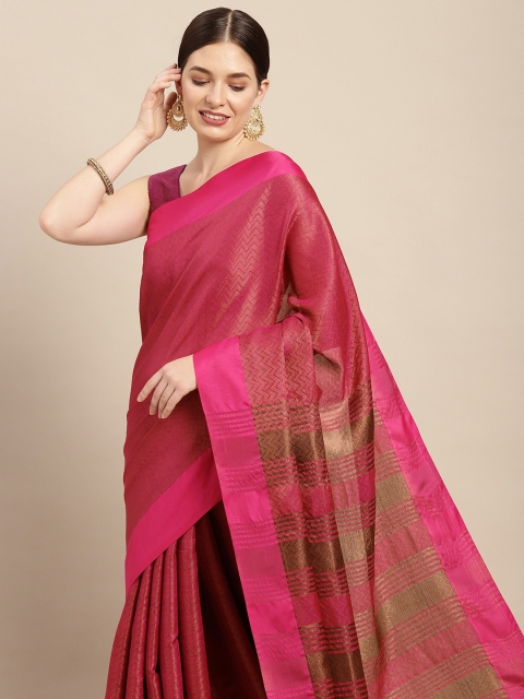 

PERFECTBLUE Pink & Gold Chevron Woven Design Art Silk Saree