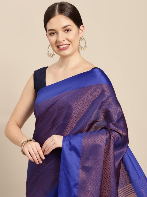 

PERFECTBLUE Blue & Gold Chevron Woven Design Art Silk Saree