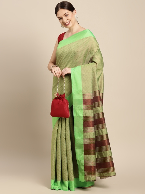 

PERFECTBLUE Green & Gold Chevron Woven Design Art Silk Saree