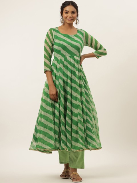 

HOUSE OF JAMOTI Women Green Empire Kurti with Trousers