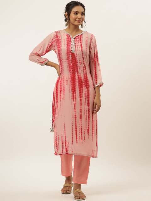 

HOUSE OF JAMOTI Women Pink Dyed Angrakha Kurta with Trousers