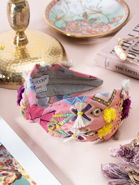 

Payal Singhal Women Pink & White Embroidered Bandana Headband