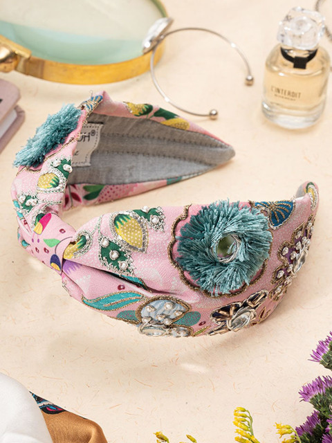 

Payal Singhal Women Pink & Blue Embroidered Bandana Headband