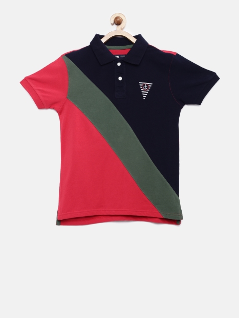 

Flying Machine Boys Navy & Red Colourblocked Polo Collar T-shirt, Navy blue