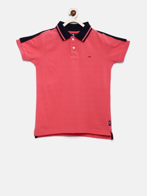 

Flying Machine Boys Pink Solid Polo Collar Pure Cotton T-shirt