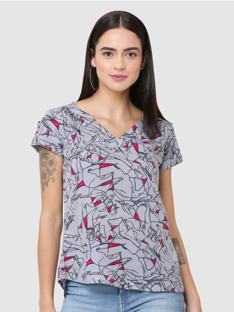 

The Label Bar Grey Floral Print Crepe Top