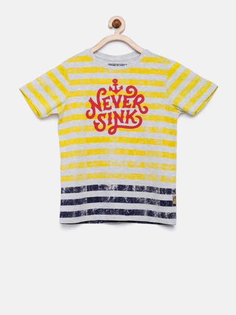 

Flying Machine Boys Yellow Blue Printed Round Neck Pure Cotton T-shirt