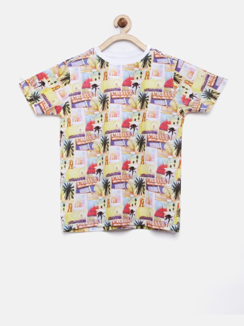 

Flying Machine Boys Multicoloured Printed Round Neck Pure Cotton T-shirt, Multi