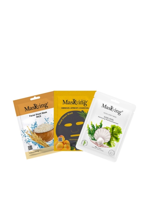 

MasKing Set of 3 Beauty Bamboo Charcoal Facial Sheet Mask of Rice, Algae & Hibiscus 65 gm, Multi