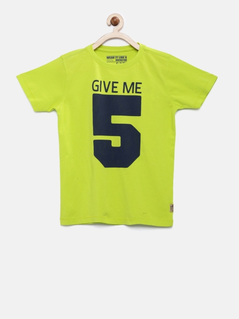 

Flying Machine Boys Fluorescent Green Printed Round Neck T-shirt