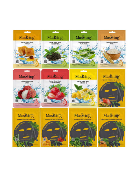 

MasKing Pack of 12 Charcoal & Beauty Facial Sheet Mask, Multi