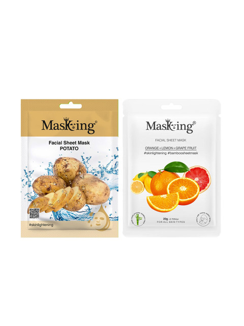 

MasKing Set of 2 Beauty Bamboo Facial Sheet Mask of Potato, Orange, Lemon & Grapefruit 40 gm, Multi