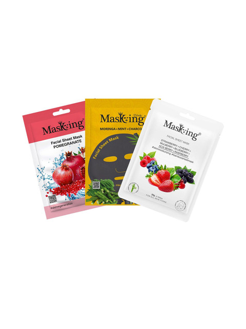 

MasKing Set Of 3 Beauty Bamboo Charcoal Facial Sheet Mask of Pomegranate, Strawberry & Moringa 65 g, Multi