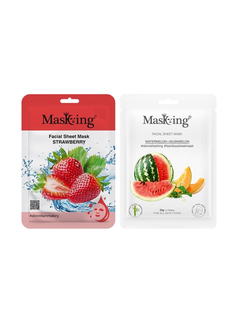 

MasKing Set of 2 Beauty Bamboo Facial Sheet Mask of Strawberry Watermelon & Muskmelon 40 gm, Multi