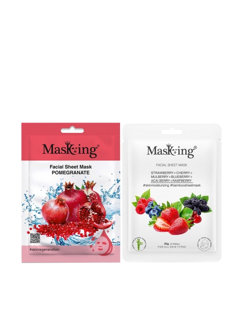 

MasKing Set Of 2 Beauty Bamboo Facial Sheet Mask of Pomegranate, Strawberry & Raspberry Combo 40 g, Multi
