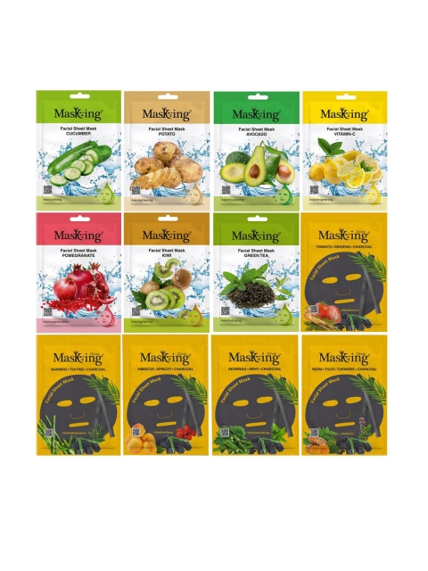 

MasKing Pack of 12 Beauty & Charcoal Facial Sheet Masks, Multi