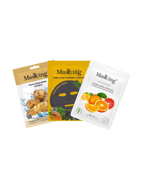 

MasKing Set Of 3 Beauty Bamboo Charcoal Facial Sheet Mask, Multi