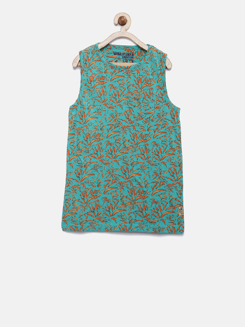 

Flying Machine Boys Green Printed Round Neck Pure Cotton T-shirt