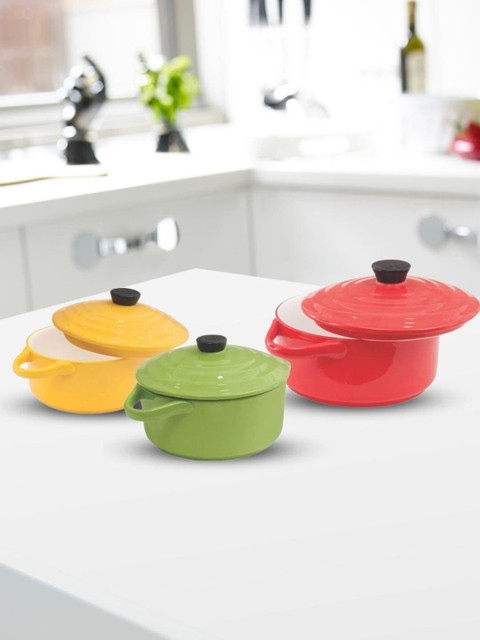 

JCPL Set Of 3 Solid Ceramic Serving Casserole, Red