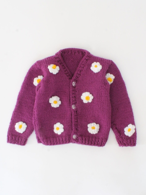 

Woonie Unisex Kids Purple & White Embroidered Cardigan