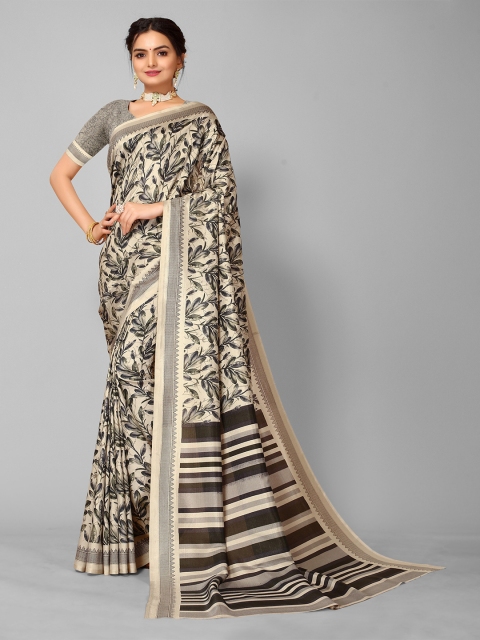 

Nimayaa Beige & Black Floral Block Print Saree