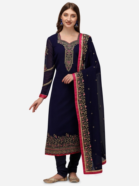 

Panash Trends Blue & Gold-Toned Silk Georgette Unstitched Dress Material