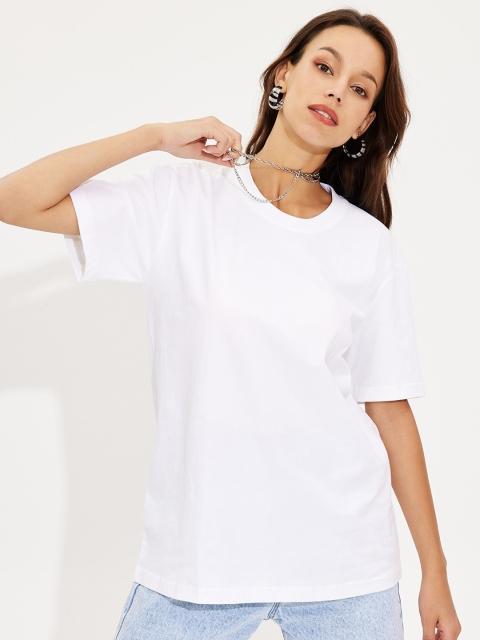 

URBANIC Women White & magnolia T-shirt