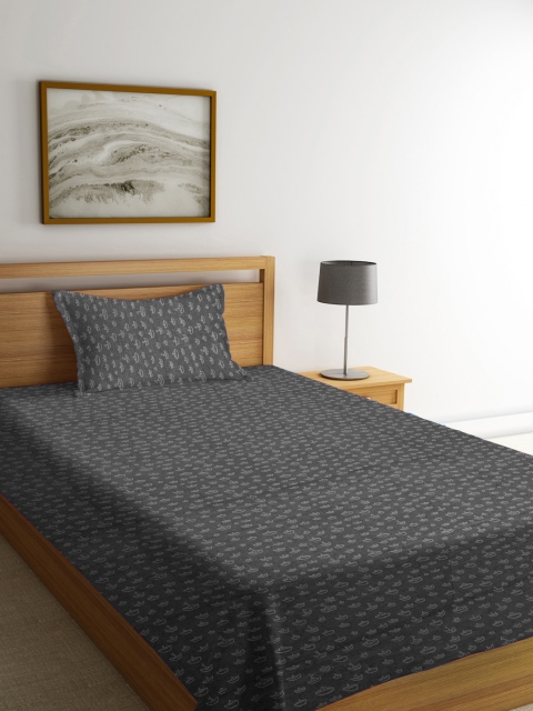 

KLOTTHE Grey Woven Design Pure Cotton Single Bed Cover with Pillow Cover