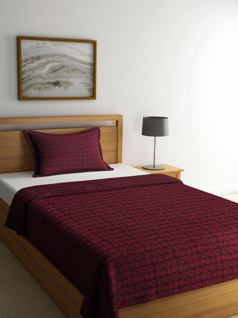 

KLOTTHE Maroon Woven Design Pure Cotton Single Bed Cover with Pillow Cover