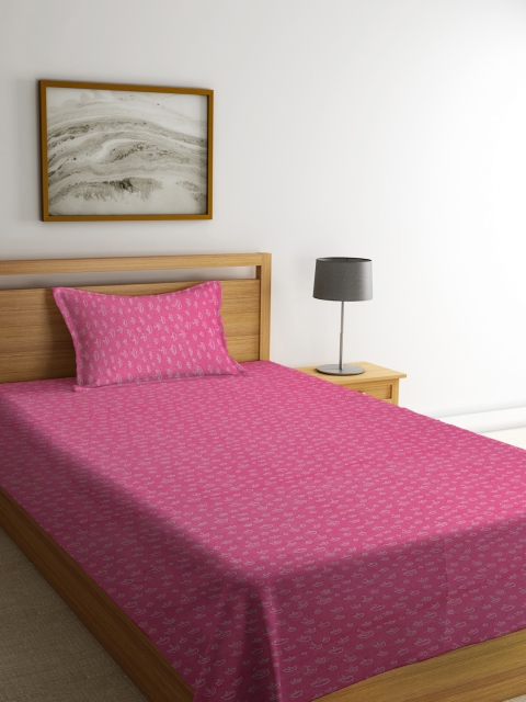

KLOTTHE Pink Woven-Design Pure Cotton Single Bed Cover With Pillow Cover