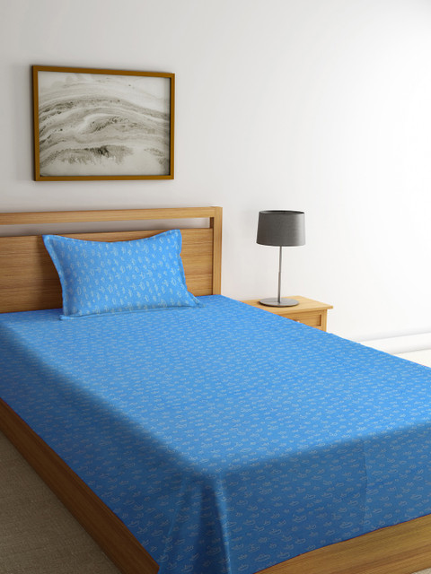 

KLOTTHE Blue Woven Design Pure Cotton Single Bed Cover With Pillow Cover