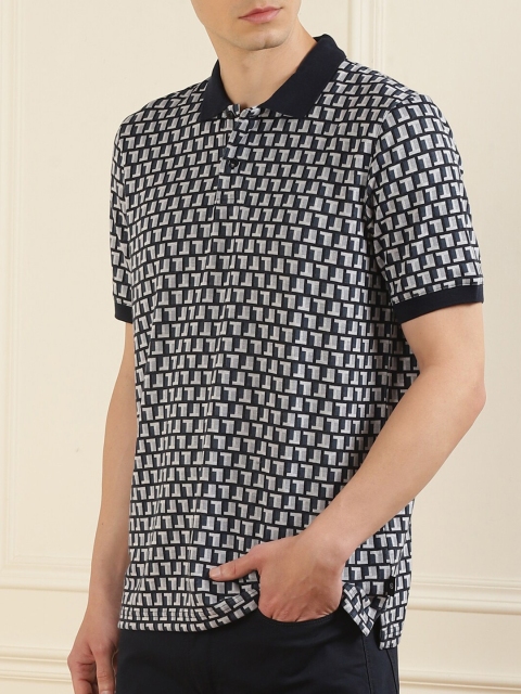 

Ted Baker Men Navy Blue Printed Polo Collar T-shirt