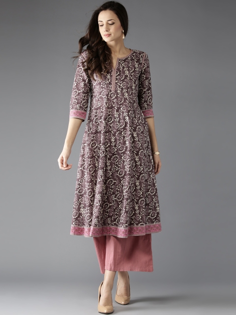 

Moda Rapido Women Brown & Mauve Floral Printed A-Line Kurta