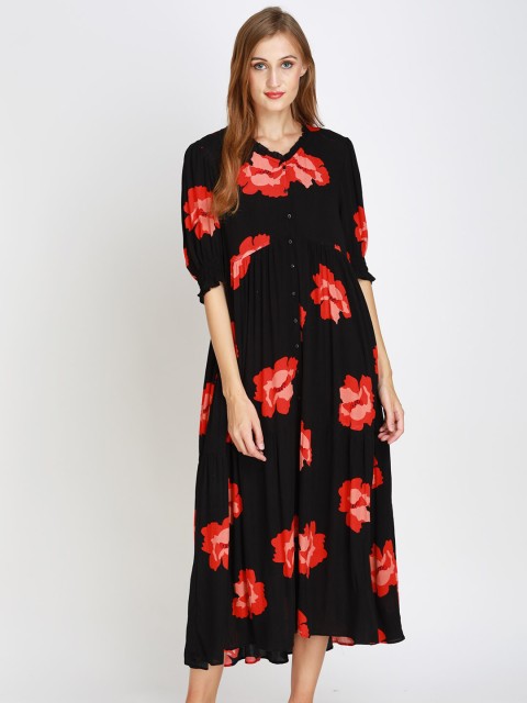 

angloindu Black Floral Maternity Midi Dress