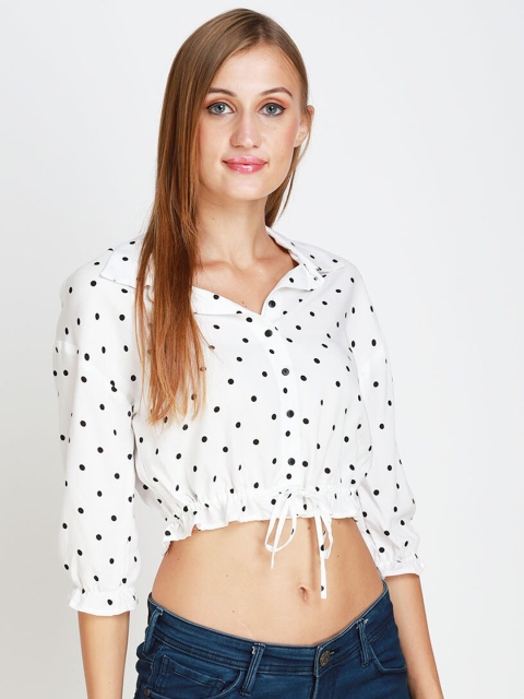 

angloindu White & white alyssum Print Crop Top