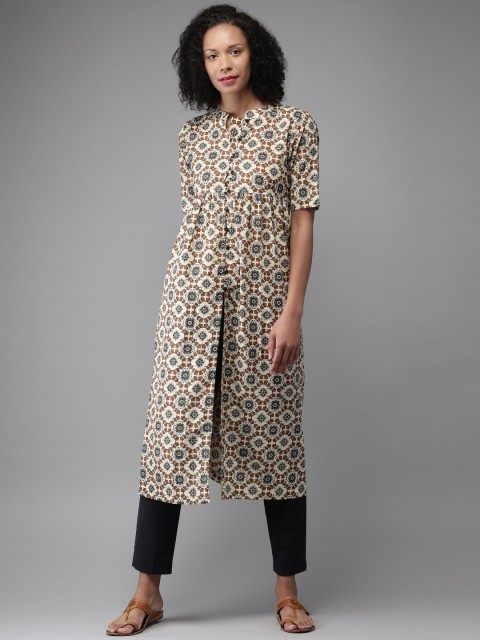 

Moda Rapido Women Beige & Brown Printed A-Line Kurta